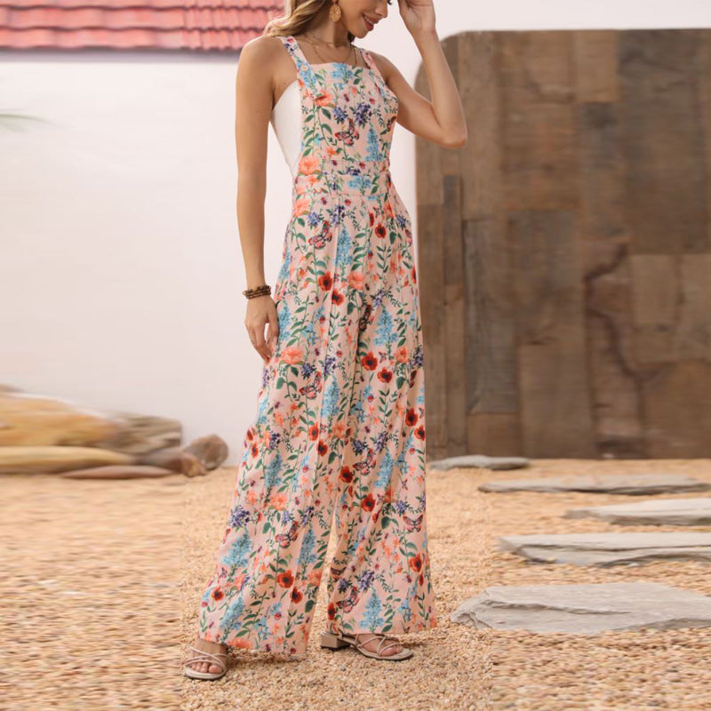 Jumpsuit mit weitem Bein und Blumenknöpfen