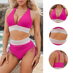 2024 Hochtaillierte Bikini-Sets mit Bauchansatz und Farbblock