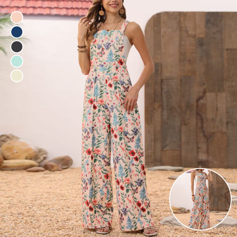 Jumpsuit mit weitem Bein und Blumenknöpfen