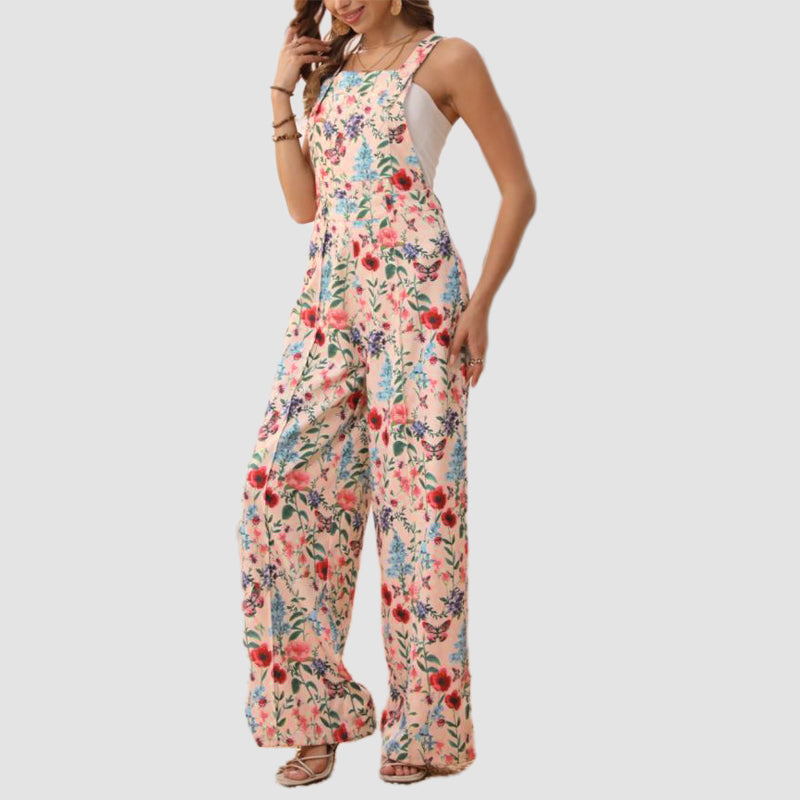 Jumpsuit mit weitem Bein und Blumenknöpfen