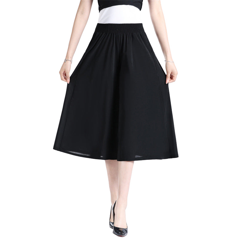 Damen-Culottes mit hoher, elastischer Taille und plissiertem, weitem Bein